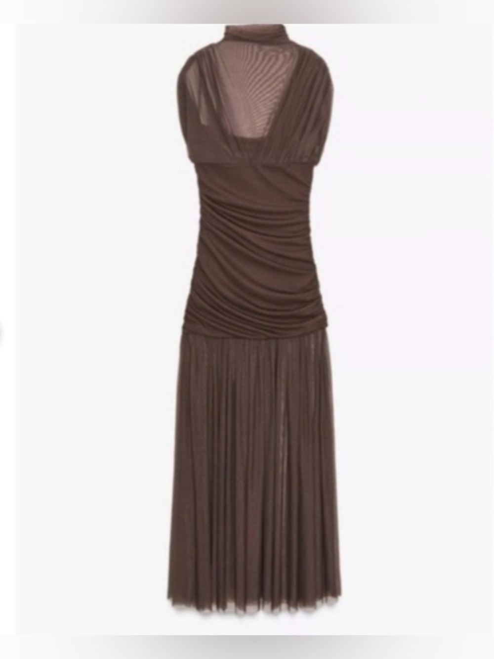 Zara Chocolate Brown Combination Tulle Dress, XL - Picture 4 of 10